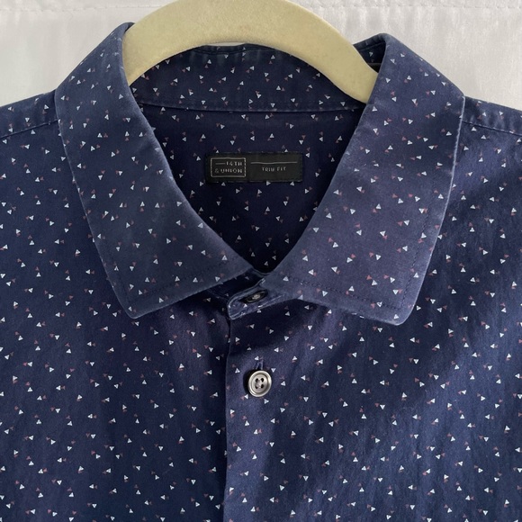 14th & Union Trim Fit Printed Long Sleeve Button Down Shirt Navy Blue Size XL - Picture 11 of 16